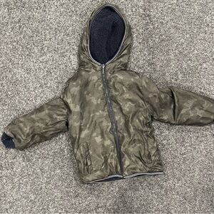 Mayoral reversible camo puffer and navy fleece jacket